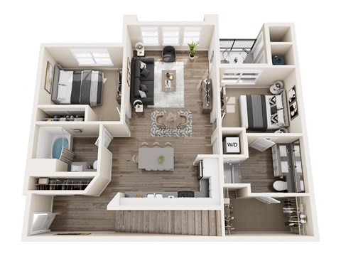 Floor plan for 2 beds, 2 baths, 1168 sqft